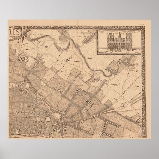 4 Panel Sepia de Rochefort Paris Map Lijst 2 Poster (Voorkant)