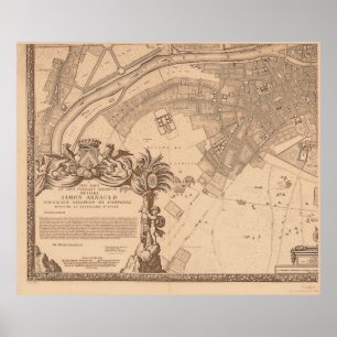 4 Panel Sepia de Rochefort Paris Map Lijst 3 Poster