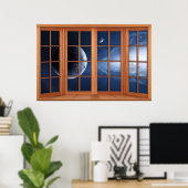 4 Paneled Wooden Window Illusion of the Universe Poster (Thuiskantoor)