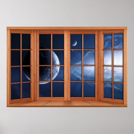 4 Paneled Wooden Window Illusion of the Universe Poster (Voorkant)