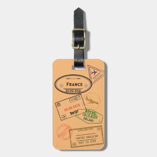  4 paspoortzegels bagagelabel (Voorkant verticaal)