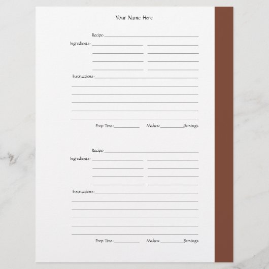 4 per pagina - bruine tweezijdige recept pagina's (Voorkant)