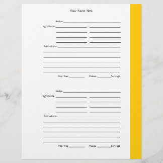 4 per pagina - Gele tweezijdige Recipe Pages