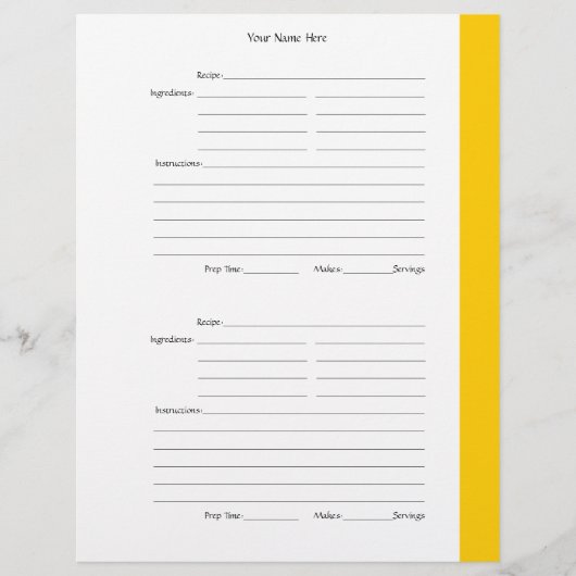 4 per pagina - Gele tweezijdige Recipe Pages (Voorkant)