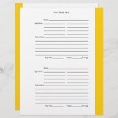 4 per pagina - Gele tweezijdige Recipe Pages (Voorkant / Achterkant)