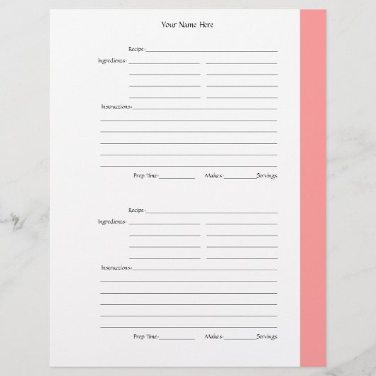 4 per pagina - Roze tweezijdige Recipe Pages (Voorkant)