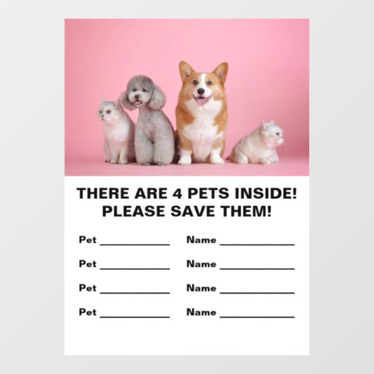 4 Pet Emergency Rescue Raamsticker (Vel)