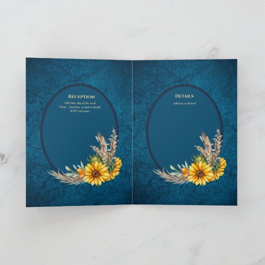 4 pg Spaanse BODA nodigt Blauwgroen Blauwe Zonnebl Kaart (Binnen)