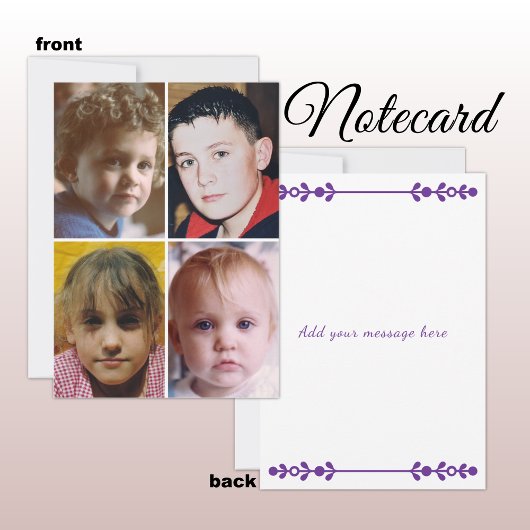 4 photo add message purple text flat note card bedankkaart