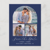4 Photo Arch Navy Blue Save the Date Briefkaart (Voorkant)