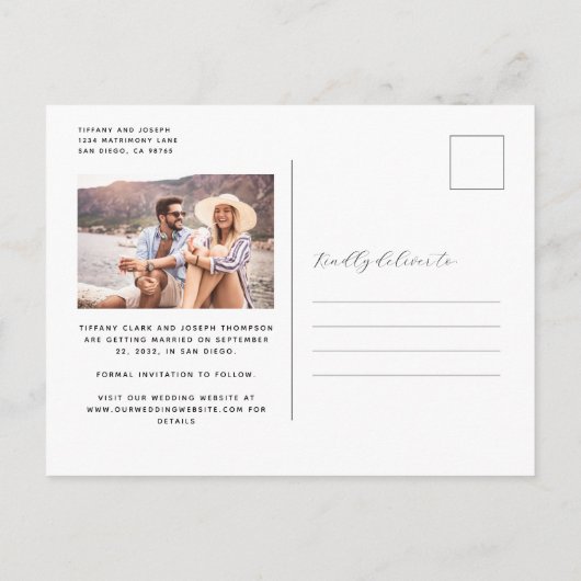 4 Photo Arch Navy Blue Save the Date Briefkaart (Achterkant)