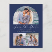 4 Photo Arch Navy Blue Save the Date Briefkaart (Voorkant)