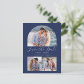 4 Photo Arch Navy Blue Save the Date Briefkaart (Staand voorkant)
