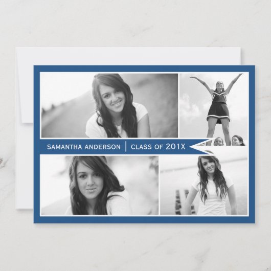 4 Photo Banner Afstuderen Invitation - blauw Kaart (Voorkant)