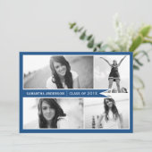 4 Photo Banner Afstuderen Invitation - blauw Kaart (Staand voorkant)