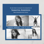 4 Photo Banner Afstuderen Invitation - blauw Kaart (Voorkant / Achterkant)
