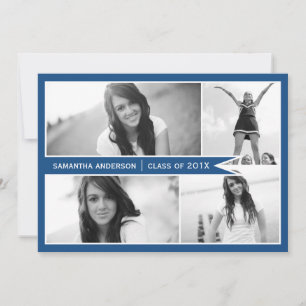 4 Photo Banner Afstuderen Invitation - blauw Kaart