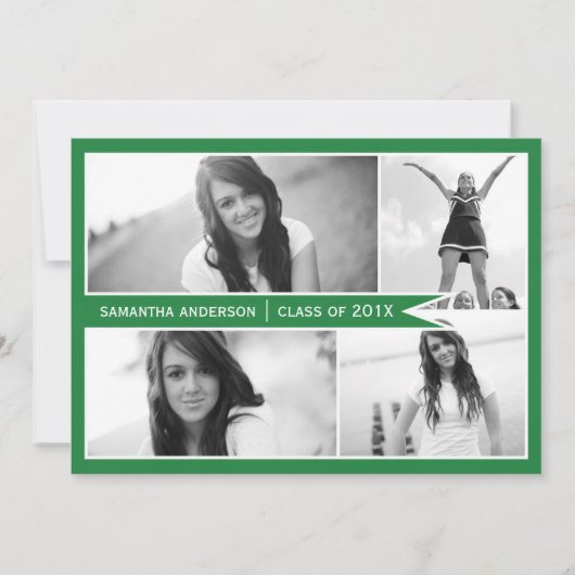 4 Photo Banner Afstuderen Invitation - Green Kaart (Voorkant)