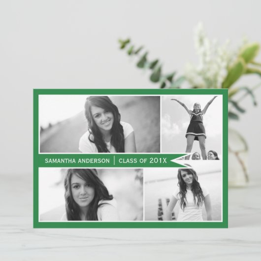 4 Photo Banner Afstuderen Invitation - Green Kaart (Staand voorkant)