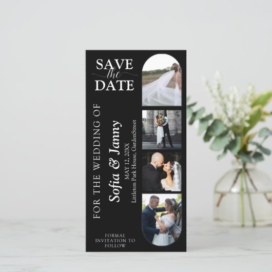 4 Photo Booth Style Wedding Save the Date Bookmark (Staand voorkant)