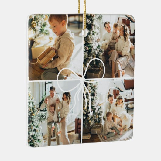 4 Photo Bow Wrap Christmas Family Keepsake Keramisch Ornament (Rechts)