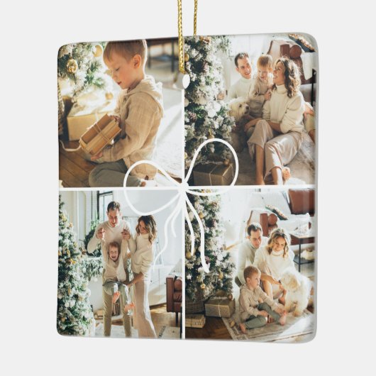 4 Photo Bow Wrap Christmas Family Keepsake Keramisch Ornament (Links)