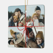 4 Photo Bow Wrap Christmas Newlyweds Modern Keramisch Ornament (Links)