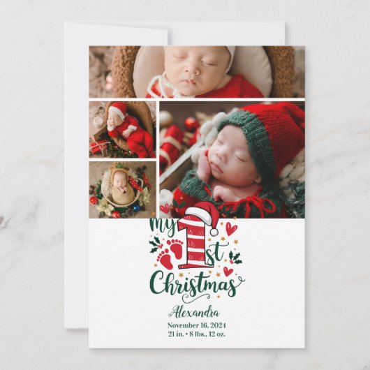 4 Photo Candy Cane Baby 1st Christmas Feestdagenkaart (Voorkant)
