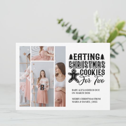 4 Photo Christmas Cookies for 2 Pregnancy Feestdagenkaart (Staand voorkant)