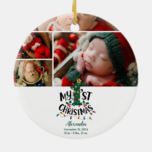 4 Photo Christmas Tree Lights First Christmas Keramisch Ornament (Achterkant)