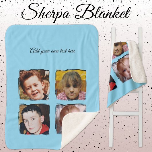 4 photo collage add text blue sherpa deken