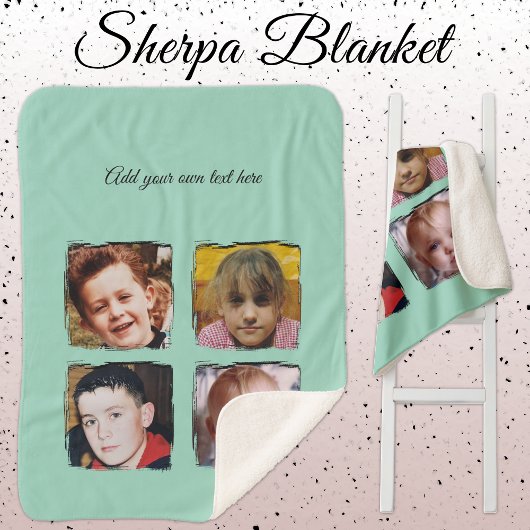 4 photo collage add text green sherpa deken