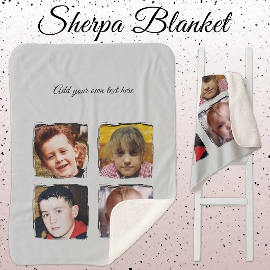 4 photo collage add text grey sherpa deken