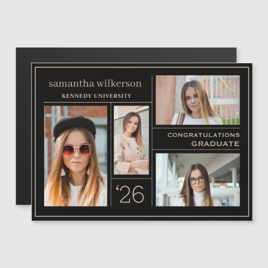 4 Photo Collage Congrates Afstuderen Magnetic Card (Voorkant / Achterkant)