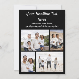 4-Photo Collage Flat Wenskaart of Invitation Kaart