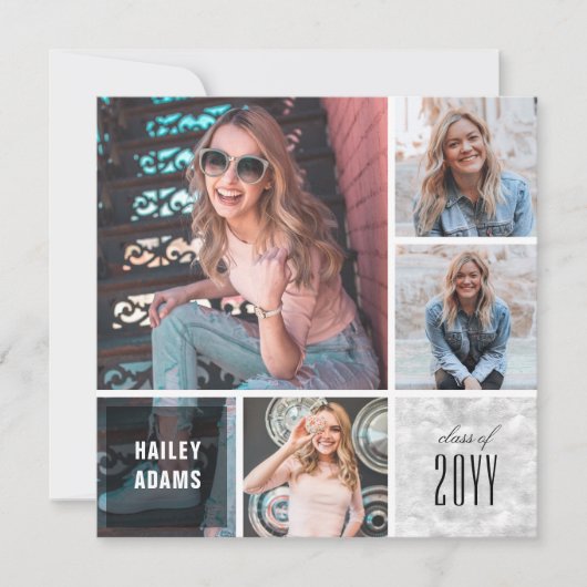4 Photo Collage Folie Squares Chic Afstuderen Kaar Kaart (Voorkant)