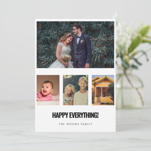 4 Photo Collage Happy Everything Familie Feestdagenkaart (Staand voorkant)