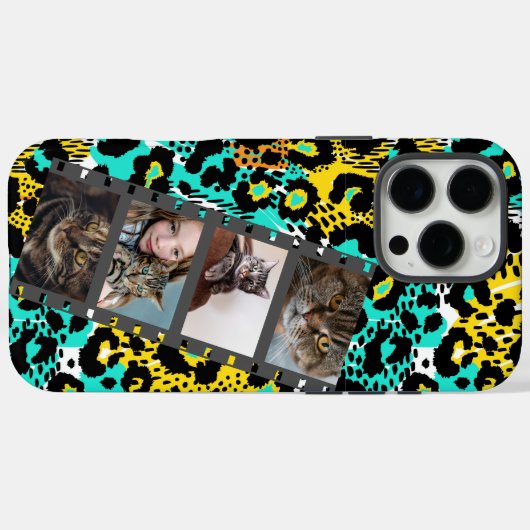 4 Photo Collage Leopard Phone Case (Achterkant (horizontaal))