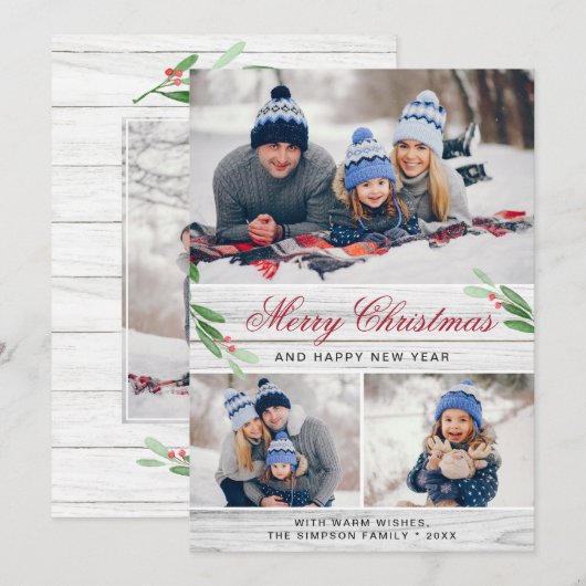 4 PHOTO Collage Merry Kerstgroet Feestdagenkaart (Voorkant / Achterkant)
