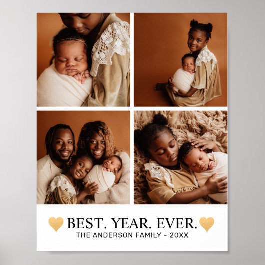 4 Photo Collage Minimalist Heart Beste Jaar Ooit Poster (Voorkant)