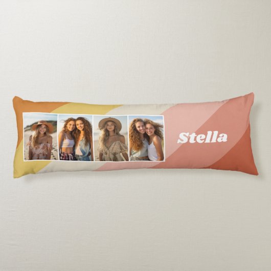 4 Photo Collage - Retro Stripes - dikke naam Lichaamskussen (Achterkant)