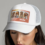4 Photo Collage - Retro Stripes - dikke naam Trucker Pet<br><div class="desc">Perfect voor een vriend cadeau,  dit ontwerp bevat 4 foto's en retro strepen. U kunt de achtergrondkleur wijzigen en 4 foto's toevoegen.</div>