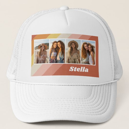 4 Photo Collage - Retro Stripes - dikke naam Trucker Pet (Voorkant)