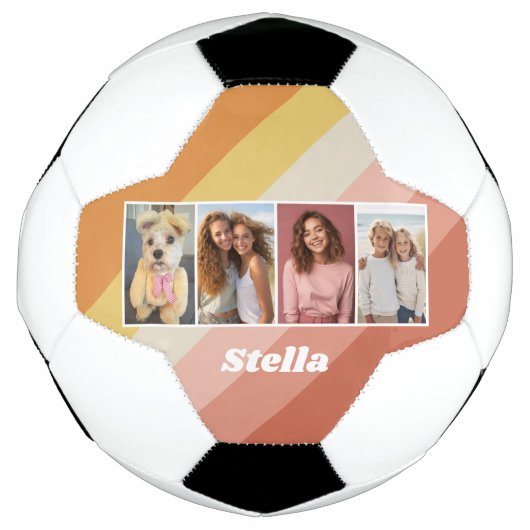 4 Photo Collage - Retro Stripes - dikke naam Voetbal (Voorkant)