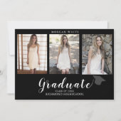 4 Photo Collage Simple Modern Black Graduation  Aankondiging (Voorkant)