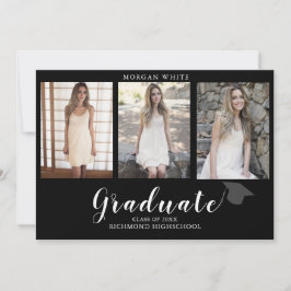 4 Photo Collage Simple Modern Black Graduation  Aankondiging