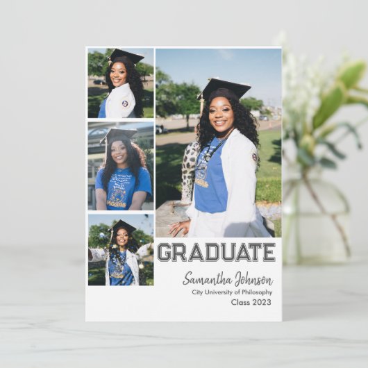 4 Photo Collage Student Afstuderen Aankondiging (Staand voorkant)