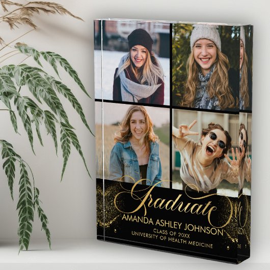 4 Photo Collage Zwart Goud Afstuderen Block Fotoblokken