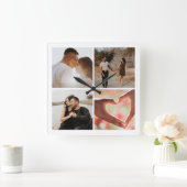 4 Photo Custom Collage Personalized Vierkante Klok (Huis)