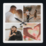 4 Photo Custom Collage Personalized Vierkante Klok<br><div class="desc">Create a Custom Photo Collage unique customized personalized 4 Photo clock from Ricaso</div>